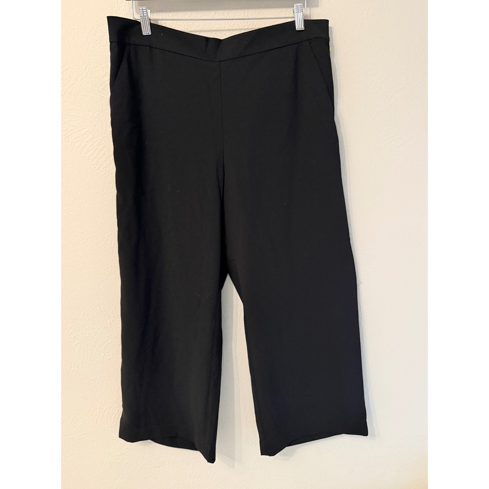 Loft Outlet Black Wide Leg Crop Pants Relaxed Fit Elastic Waist Size L NWT